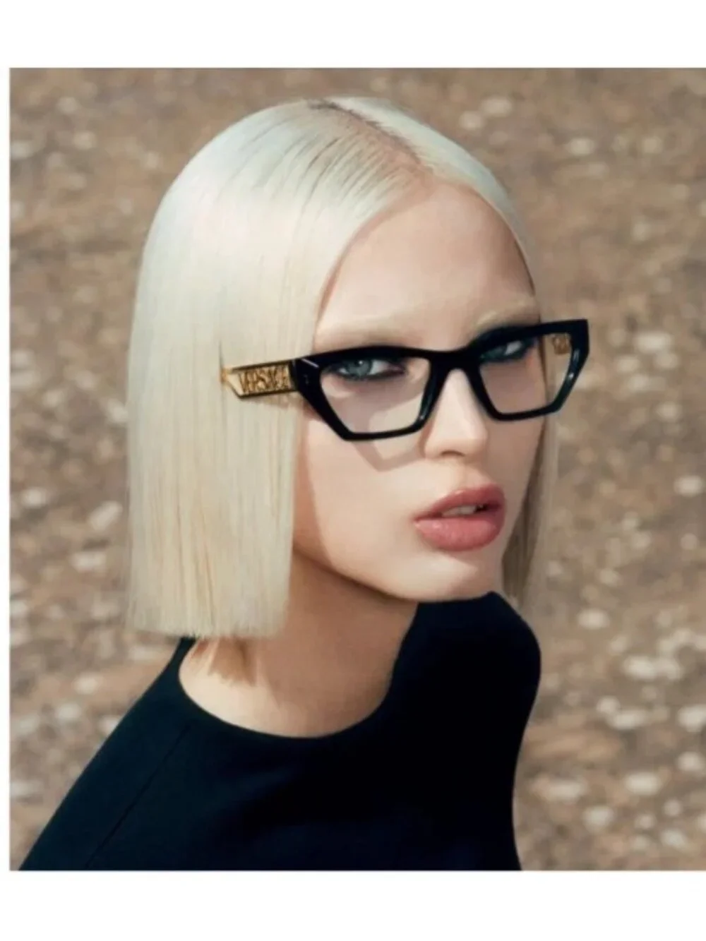 Versace VE3327U GB1 Black Gold Cat Eye Women Eyeglasses Authentic NEW